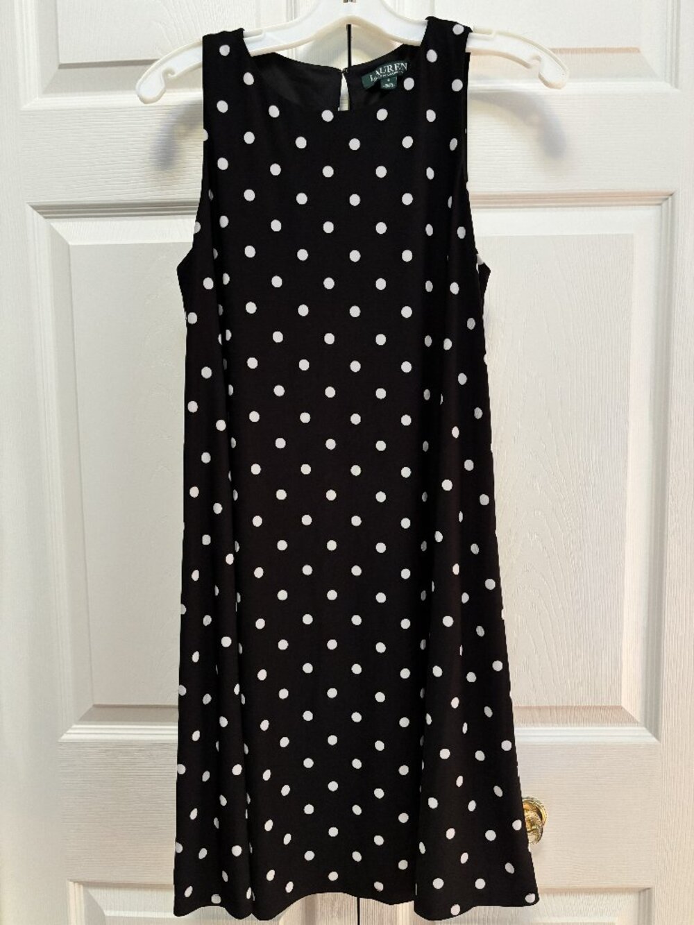 Lauren Ralph Lauren Black White Polka Dot Sleeveless A-Line Dress Size 8